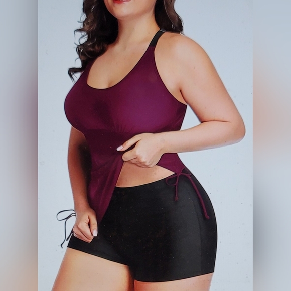 NWT PLUS SIZE TANKINI BOYSHORT ATHLETIC GYM SWIM BATHING SUIT STRAPPY BACK 22W - Picture 3 of 16